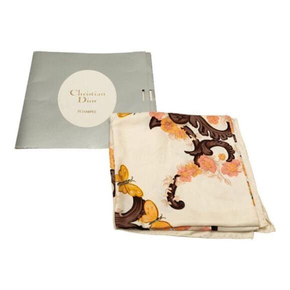 Dior Floral Butterfly Pattern Silk Scarf - Picture 7 of 7